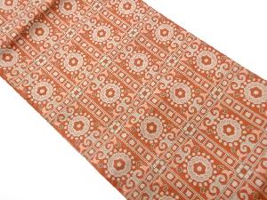 格子に抽象花唐草模様織出し名古屋帯